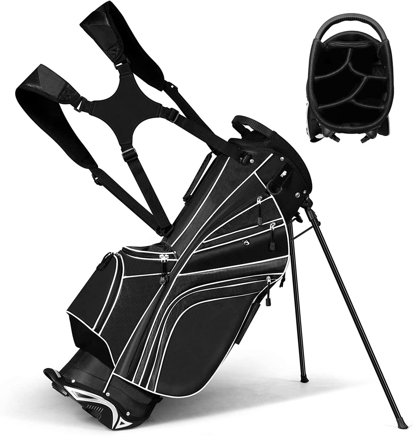 Tangkula Tangkula Golf Stand Bag with 6 Way Top Dividers, Lightweight Golf Bag with Adjustable Dual Strap & 8 Pockets, Waterproof Rain Hood, Portable for Men Women
