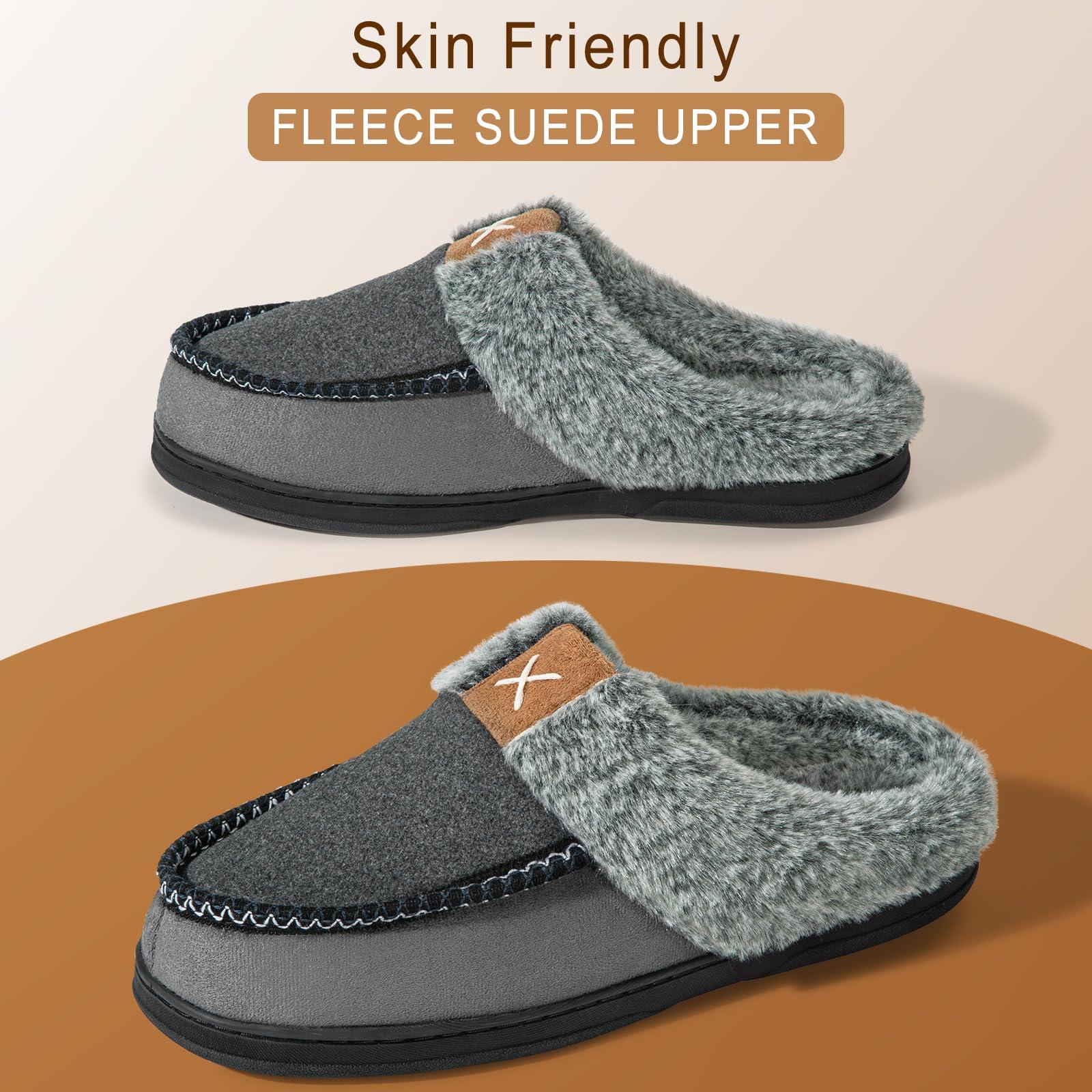 Homitem Homitem Mens Slippers Memory Foam Fuzzy Slippers for Men Wool-Like Plush Fleece Lined House Shoes Indoor Outdoor Anti-Skid Rubber Sole Home Bedroom(Size 7-8,Smokey Grey)