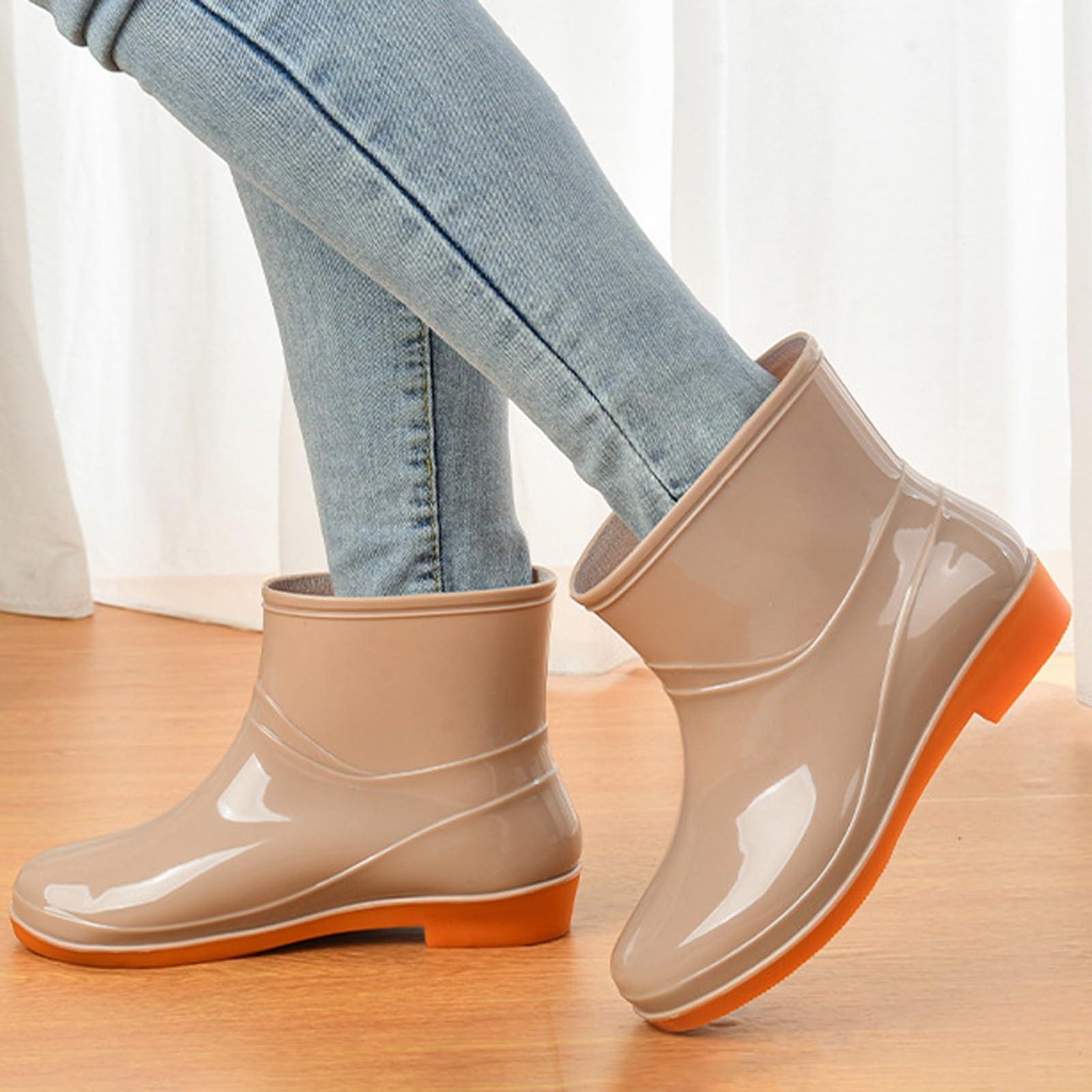 IWIHMIV IWIHMIV Short Boots Rain Boots for Women Short Rubber Boots Waterproof Ankle Rain Boots Comfortable Slip On Rain Boots for WomenKhaki,7.5