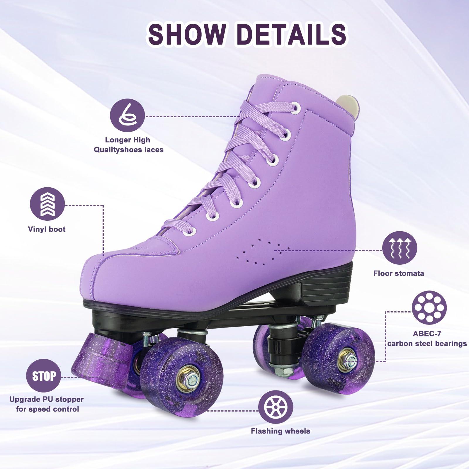 Gets Gets Roller Skates Women Outdoor High-top Adult Roller Derby Skates Wheels Light Up Roller Skates Double Row Quad Skates for Men Girls Unisex (Purple Flashing Wheel,38)