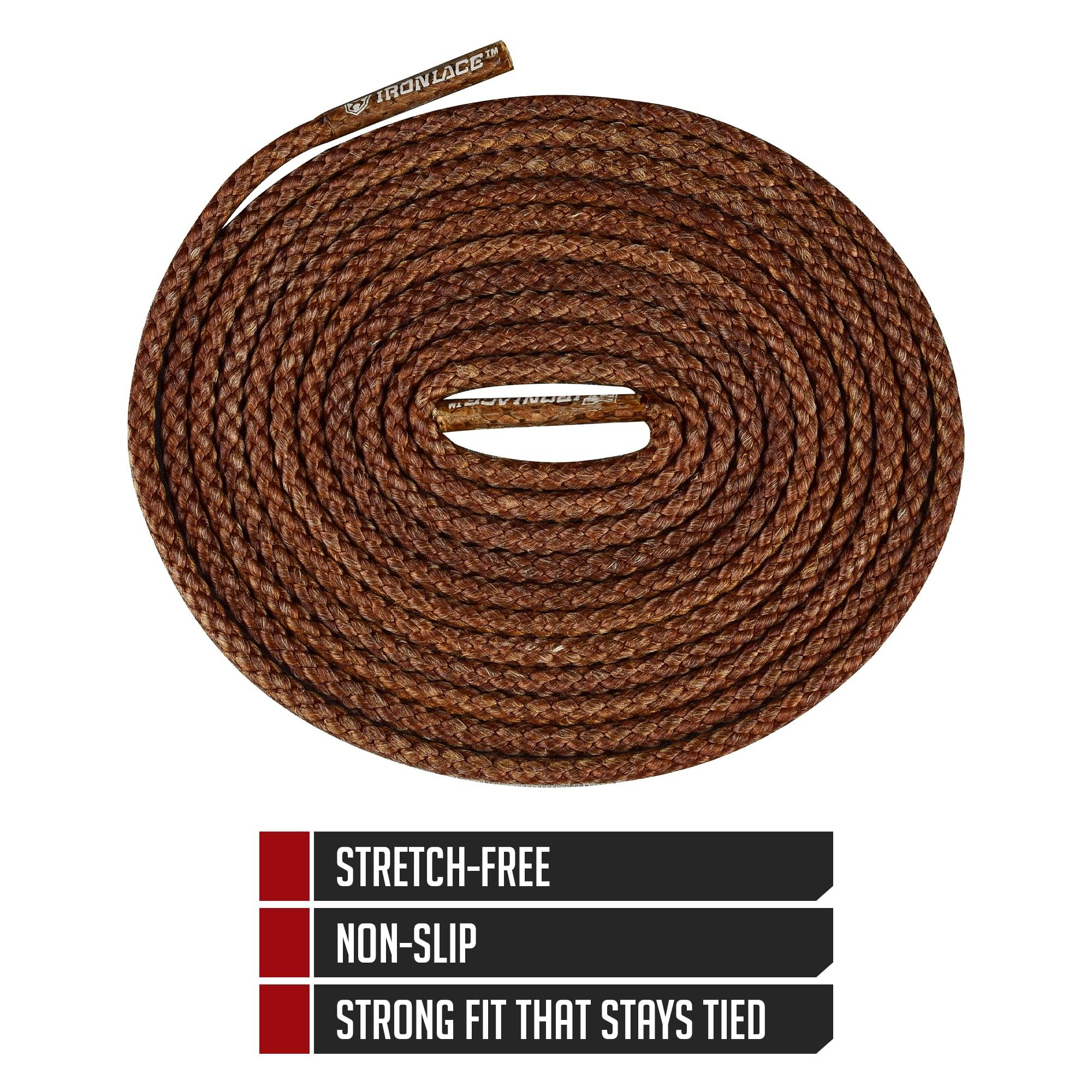 IRONLACE IRONLACE Unbreakable Round Bootlaces - Indestructible, Waterproof & Fire Resistant Boot & Shoe Laces, 1500-Pound Breaking Strength/Pair, Brown, 54-Inch, 3.2mm Diameter, 1-Pair