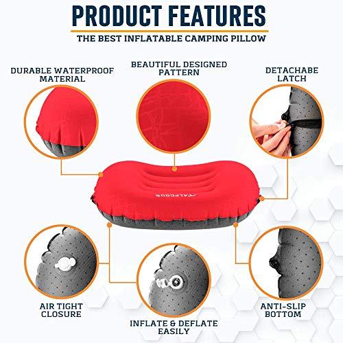 Alpcour Alpcour Camping Pillow Large, Inflatable, Ultralight Sleeping Pillow with Easy Blow Up Design, Soft Waterproof Exterior Cover and Compact Carry Case for Hiking, Backpacking, Airplane Travel & More