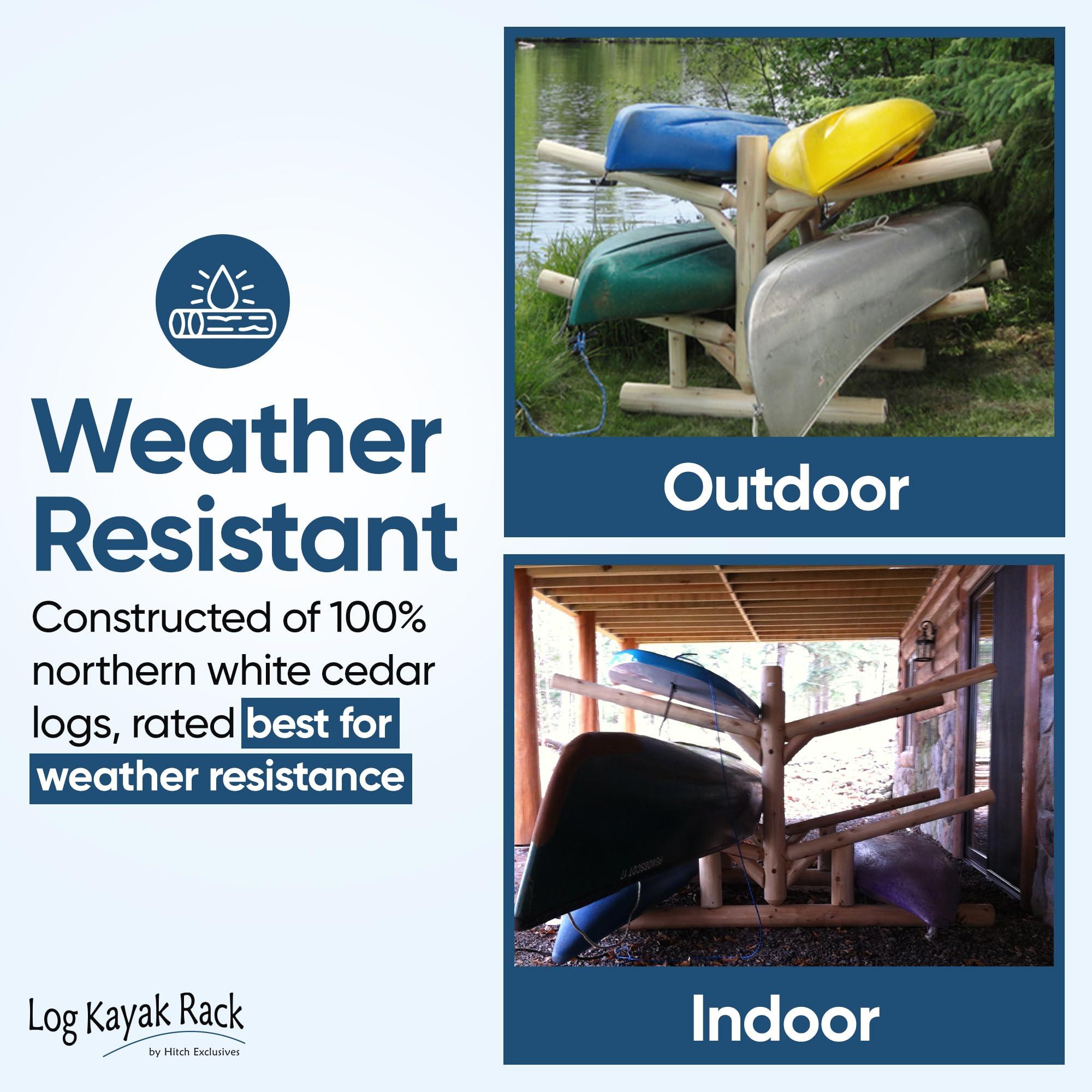 Log Kayak Rack Log Kayak Rack - 4-Place Kayak/Canoe Rack, Freestanding Kayak Storage Rack, Kayak Racks for Outdoor Storage, SUP or Canoe Storage Rack - Unfinished