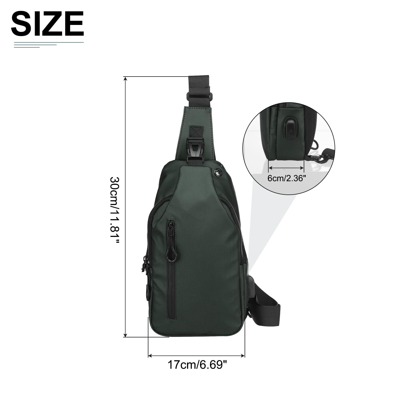 DTGN DTGN PU Sling Bag Crossbody Backpack - 6.69"x11.81" (LXH) Good for Women Men Hiking Travel - Multipurpose Casual Packs Shoulder Bags with Headphone Jack - USB Charge Port - Green