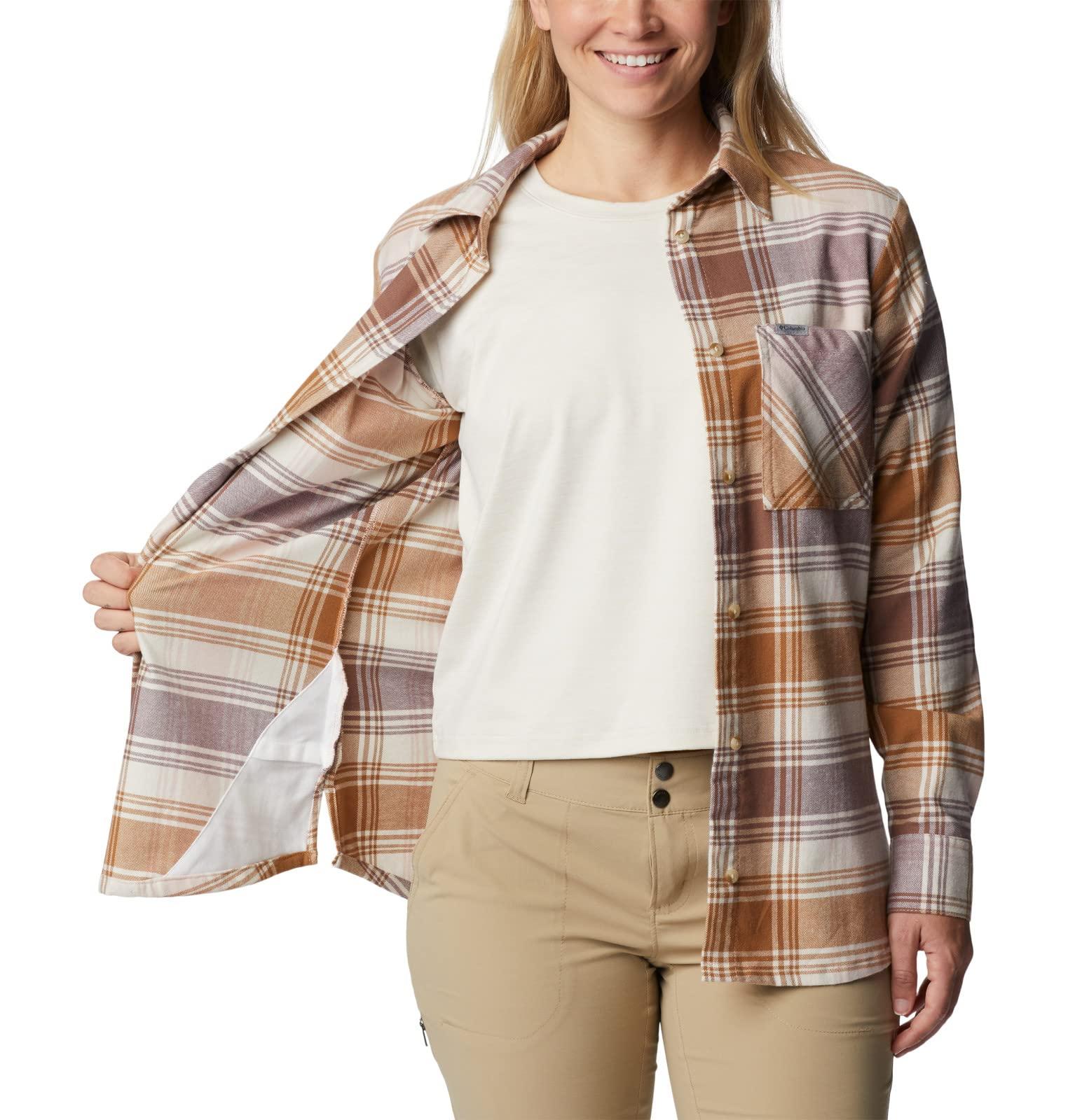 Columbia Columbia Women's Calico Basin Flannel Long Sleeve Shirt, Dusty Pink Dimensional Buffalo, 1X Plus