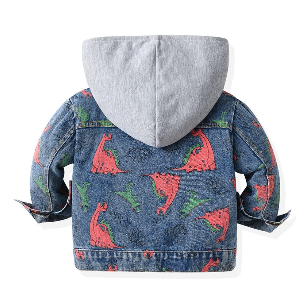 IMEKIS Baby Jean Jacket Infant Newborn Denim Jackets Coat Cowboy Outwear Toddler 1st Christmas Outfit Photoshoot Kids Girls Boys Fall Outfits Winter Hoodie Infant Coats Clothes Grey Dinosaur 2-3T