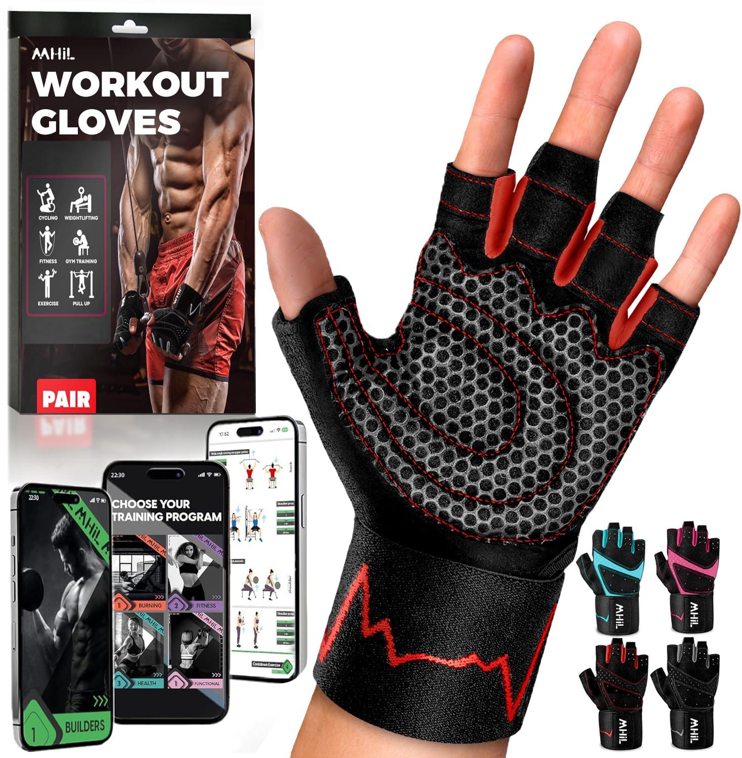 MhIL MhIL Workout Gloves for Men Comfortable Gym Gloves for Men with Enhanced Grip for Safety and Hand Protection Weight Lifting Gloves for Men with Wrist Wraps Support for Performance Boost and Style