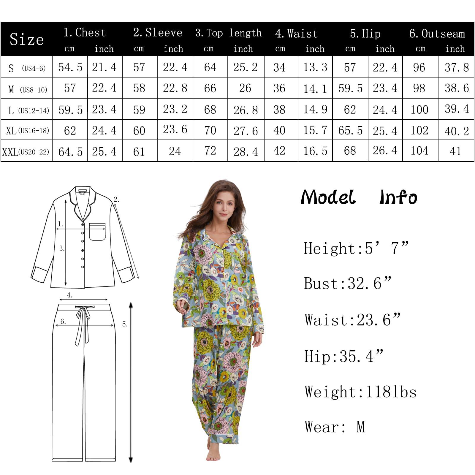 YiNi LuLu YiNi LuLu Womens Silk Satin Pajamas Set Button Down 2 Piece Pjs Set For Women Long Sleeve Oversized Sleepwear with Pockets
