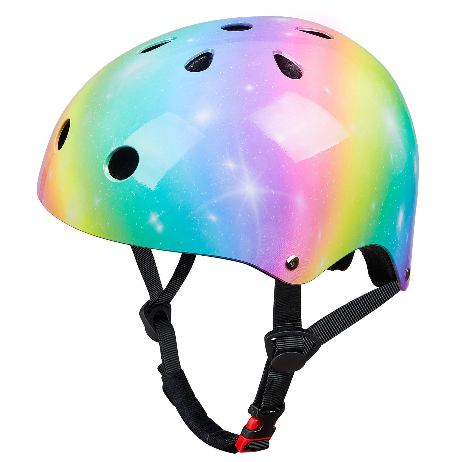 Bienbee Toddler Helmet, Bienbee Kids Bike Helmet Skateboard Helmets for Bicycle Balance Bike Scooter for Girls Kids Age 3-5-8-14 Years, Rainbow S
