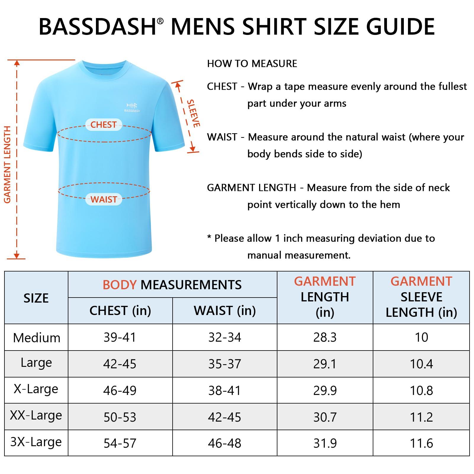 BASSDASH BASSDASH Mens UPF 50+ Short Sleeve Fishing Shirts Performance Cooling UV Sun Protection Hiking T-Shirts Sky Blue