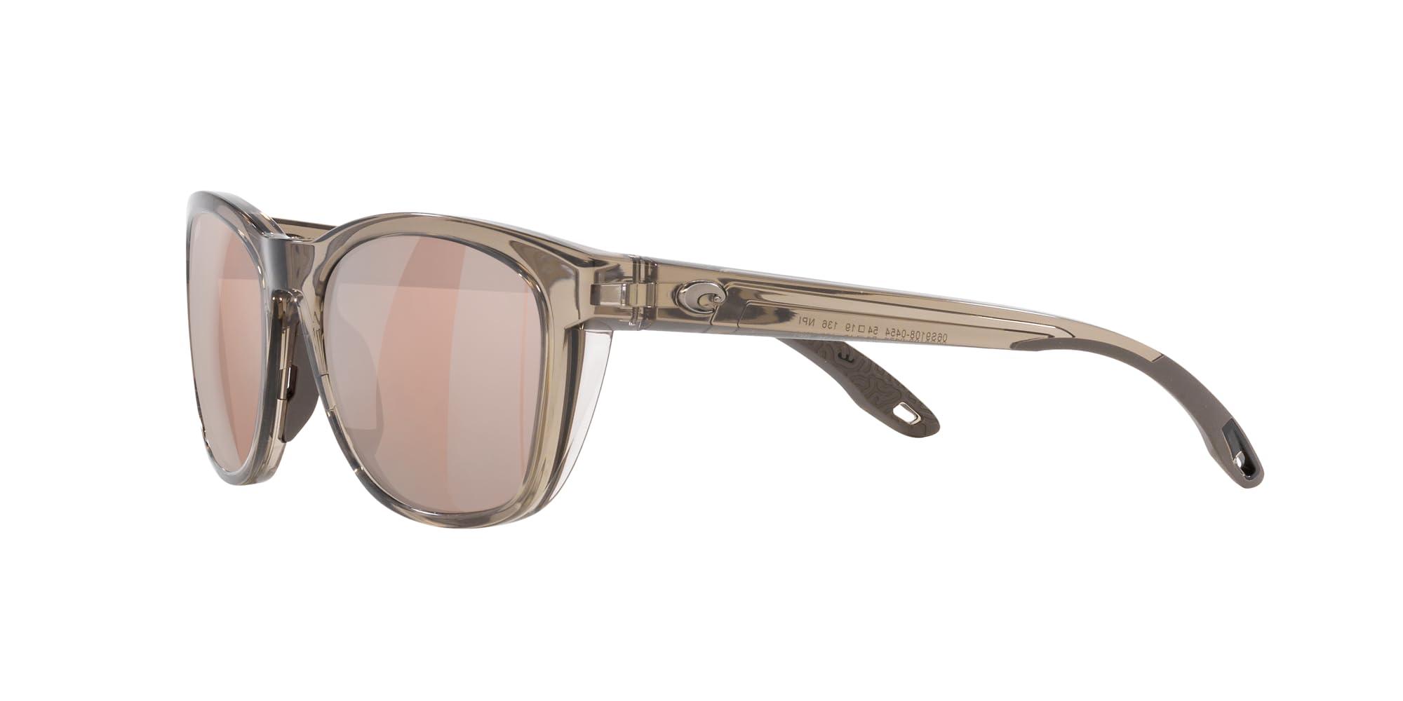 Costa Del Mar Costa Del Mar Womens Aleta Round Sunglasses, Taupe Crystal/Copper Silver Mirrored Polarized 580P, 54 mm