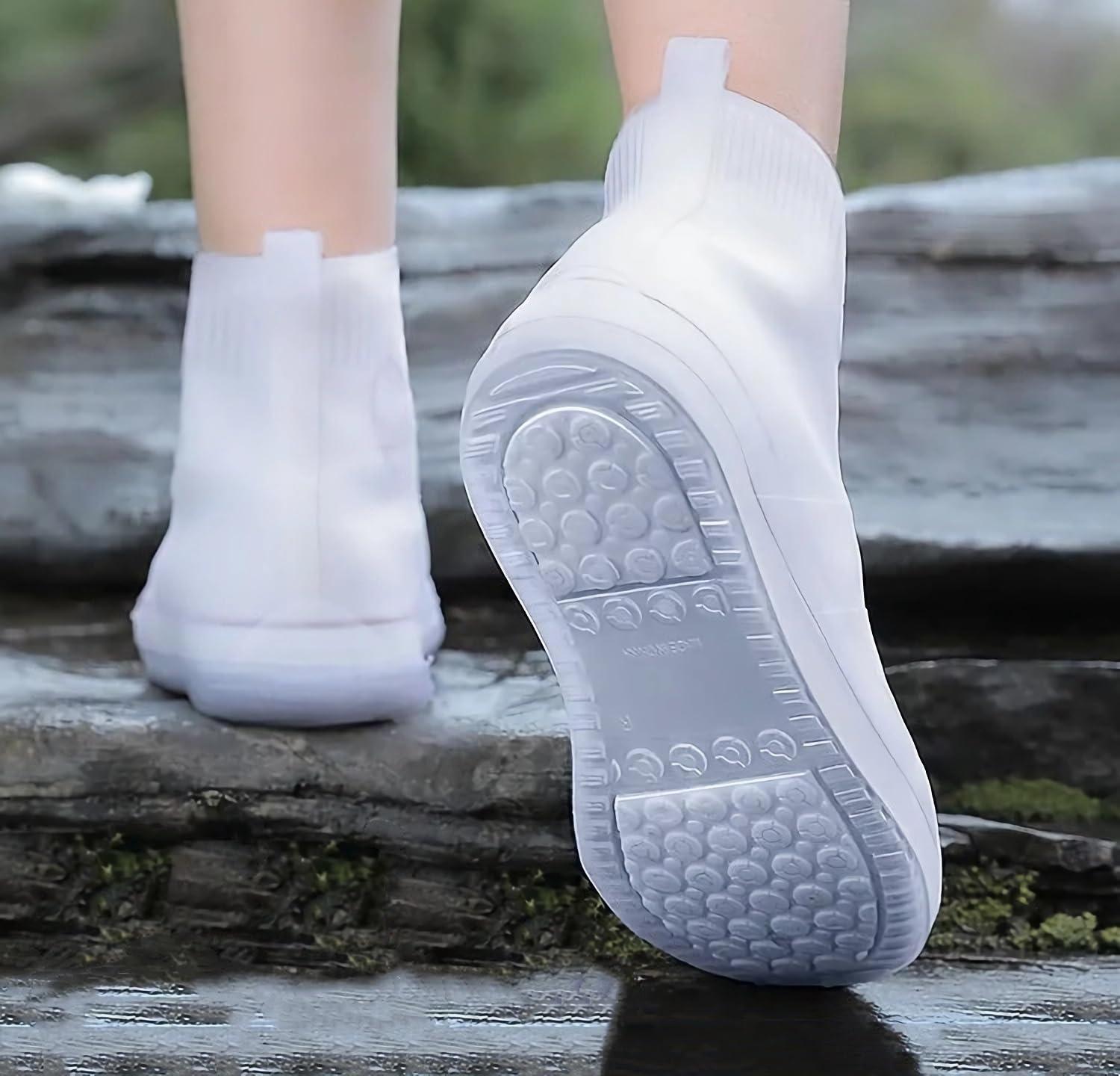 MLUUHK MLUUHK Waterproof Shoe Covers, Reusable Shoe Covers Non-Slip Shoes Boots for Outdoor Cycling Camping Fishing Travel (White, XXL)