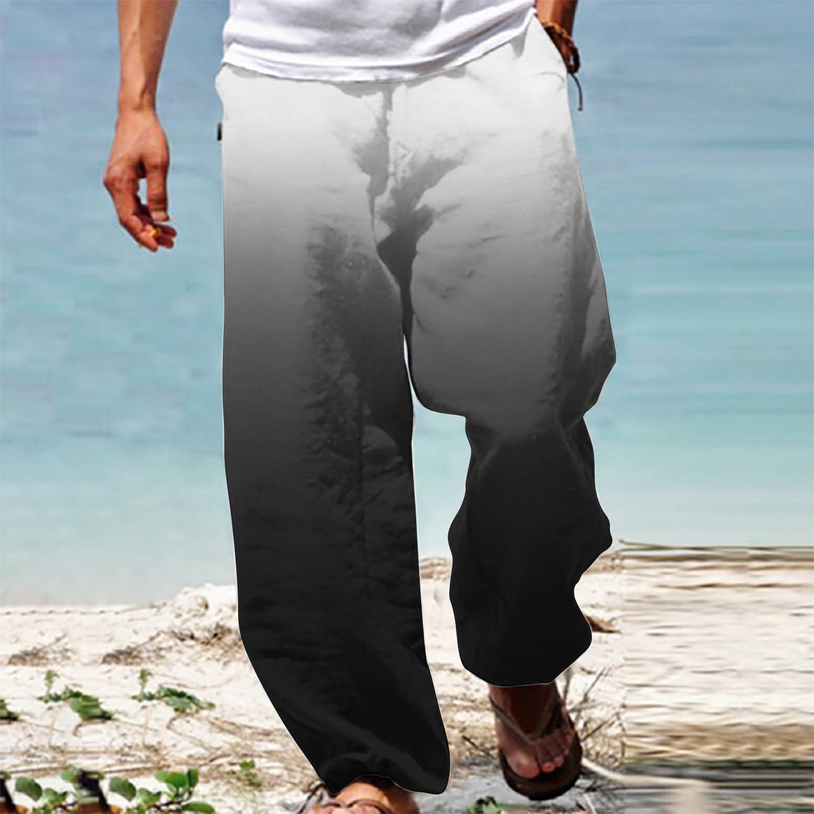 Ctreela Ctreela Men Trendy Loose Fit Pants Lightweight Beach Pants Summer Fall Drawstring Gradient Sweatpants Ombre Comfy Yoga Pants Black