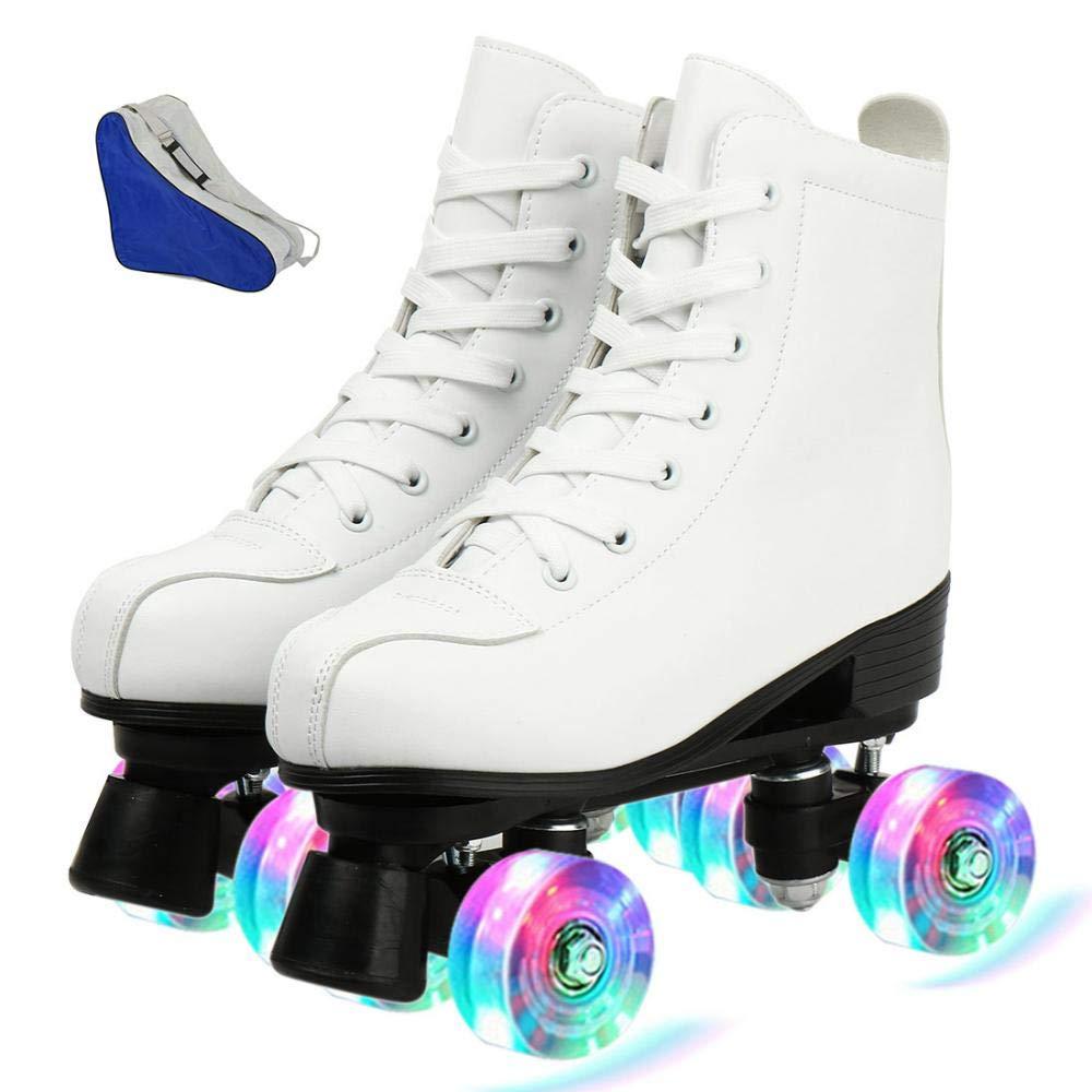 XUDREZ XUDREZ Double-Row Skates - PU Leather High-top Roller Skates, Four-Wheel, Indoor/Outdoor (White Flash, Women\'s 8 / Men\'s 6.5)