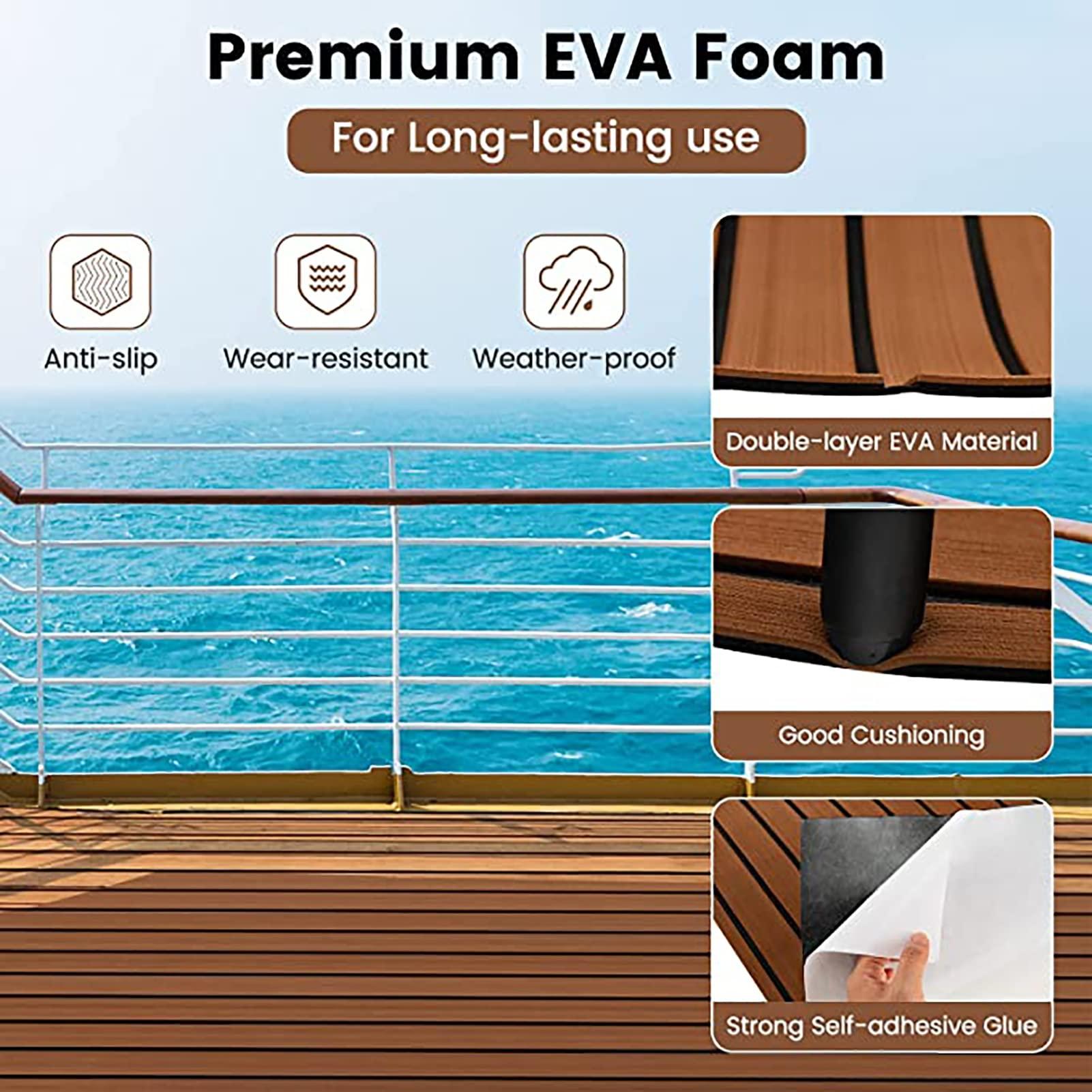 PTHTBL EVA Foam Boat Flooring Decking Sea Deck Marine Flooring Non-Slip Self-Adhesive Decking Sheet for Motorboat RV Yacht Kayak Surfboard Swimming Pool Stairs,240x45x0.5cm