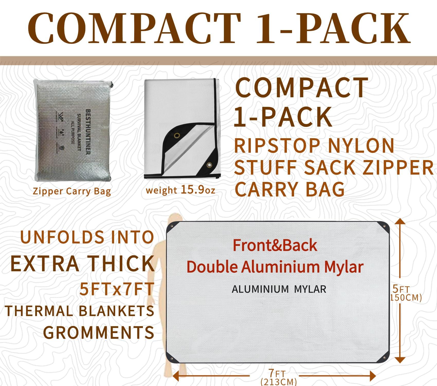 BESTHUNTINER BESTHUNTINER Double Aluminium Heavy Duty Survival Blanket -Multifunctional Reflective Tarp Thermal Blanket - 60\" x 83\" Waterproof for Camping Hiking Outdoors Emergency Blanket