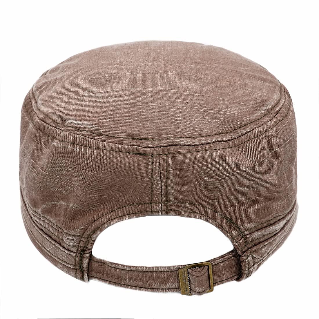 YeeHeen YeeHeen Unisex Cadet Army Cap Adjustable Flat Top Cap Washed Cotton Military Hat Baseball Cap Brown