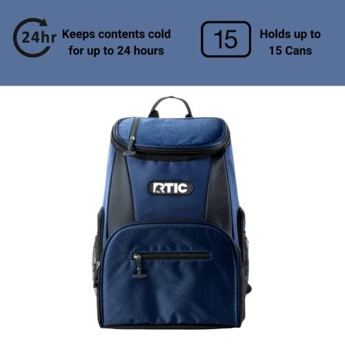 RTIC RTIC Lightweight Backpack Cooler, Navy & Black, 15 Can, Portable Insulated Bag, for Men & Women, Great for Day Trips, Picnics, Camping, Hiking, Beach, or Park