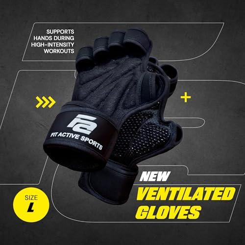 Fit Active Sports Fit Active Sports Ventilated Weight Lifting Gloves with Built-in Wrist Wraps, Workout Fingerless Gloves for Men and Women, Suitable for Gym Fitness, Cross Training, Etc | Large