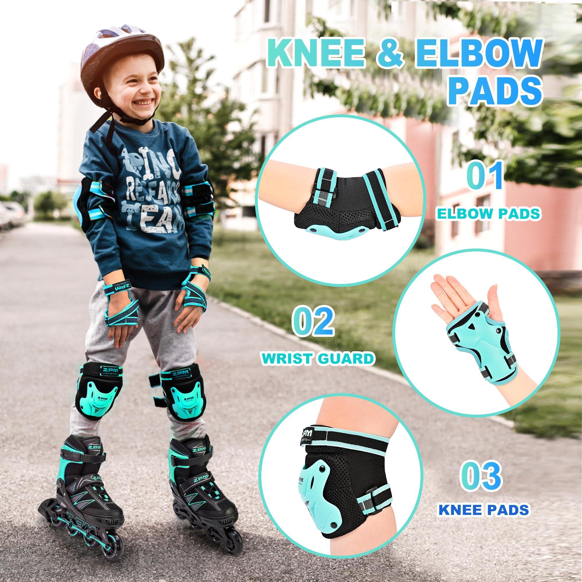 2PM SPORTS 2PM SPORTS Knee Pads for Kids, Wrist Guards Knee and Elbow Pads Set with Drawstring Bag, Protective Gear Set for Girls Boys Roller Skating Cycling Skateboard - Mint Small