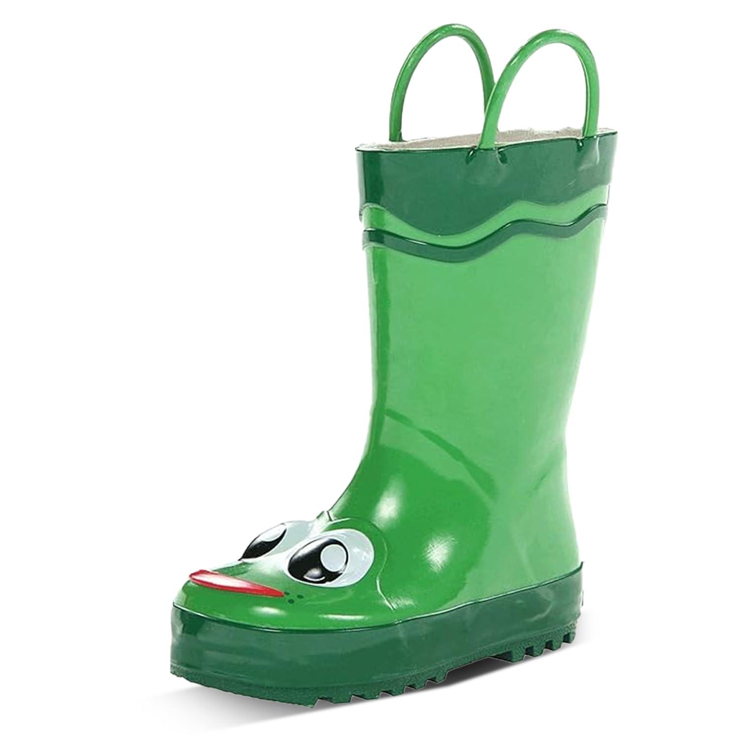 Western Chief Western Chief Boys Waterproof Printed Rain Boot with Easy Pull on Handles - Fritz the Frog, 9 M US Toddler