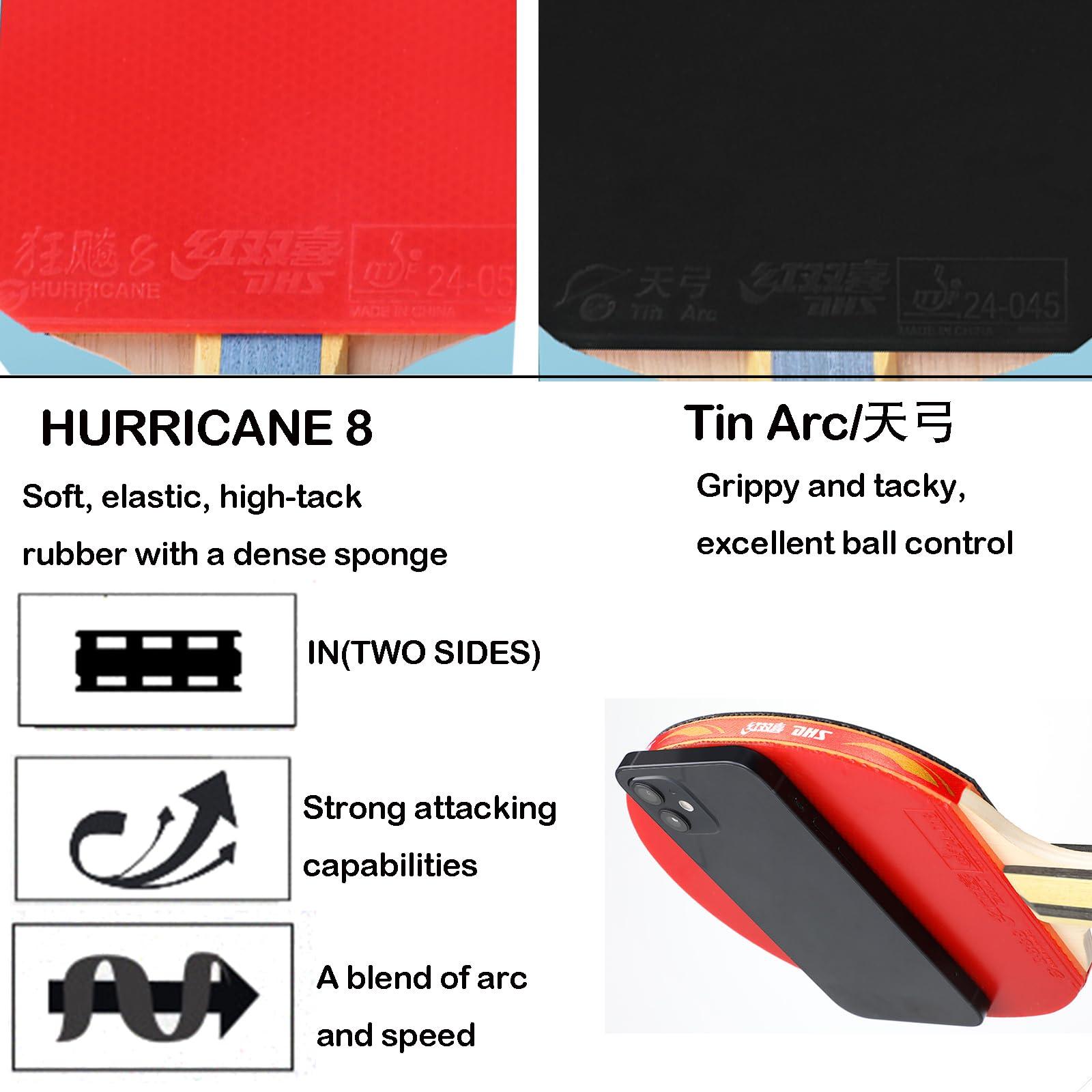 AMIRDE Double Happiness DHS Ping Pong Paddles Professional Table Tennis Racket with Carrying Case - ITTF Approved Rubber for Tournament Play (6002-Shakehand-Red)