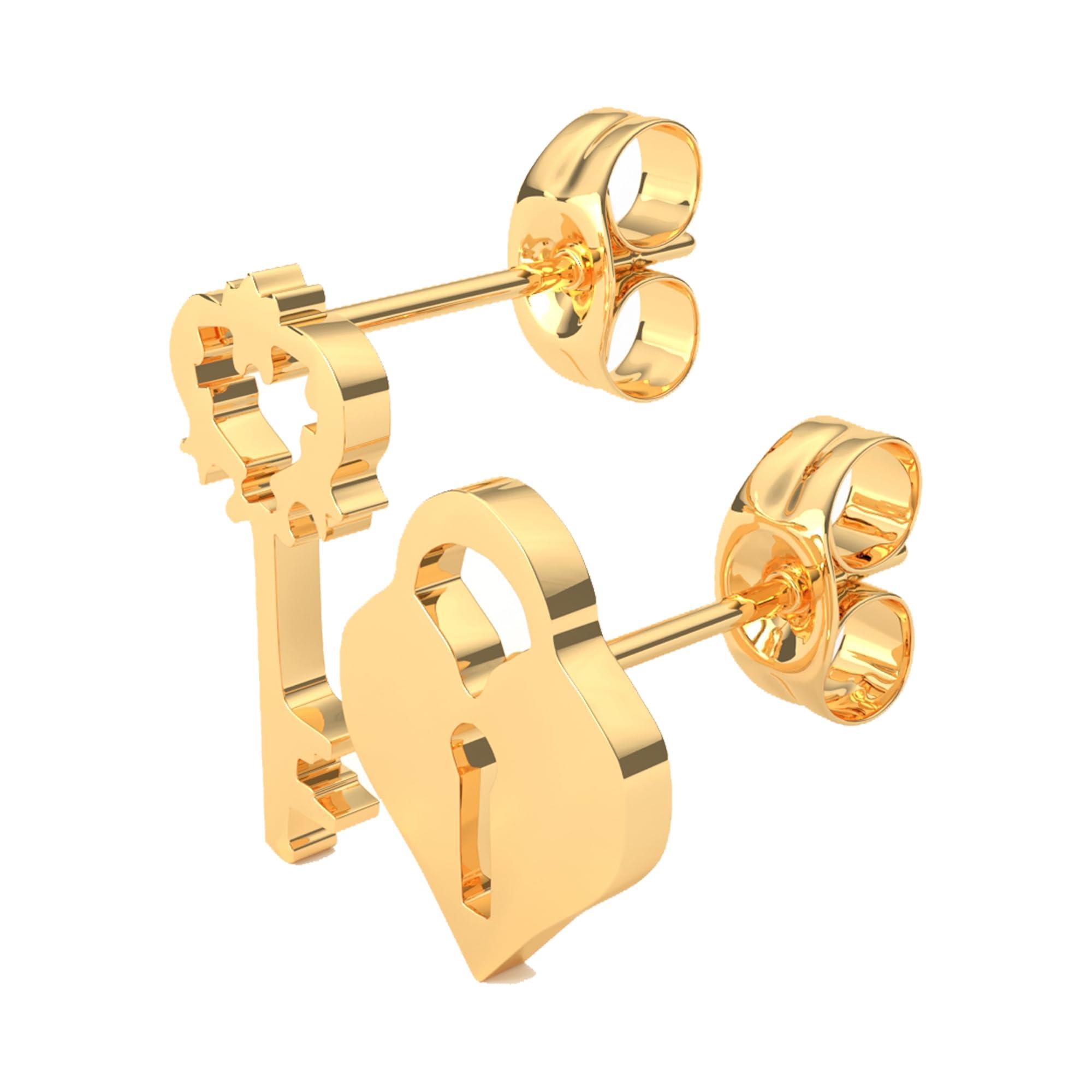 ohlala jewelry Titanium Key Lock Stud Earrings, Non Tarnish Earrings, Implant Grade Titanium Waterproof Earrings, Vintage Style Earrings, Minimal Earrings (Gold)