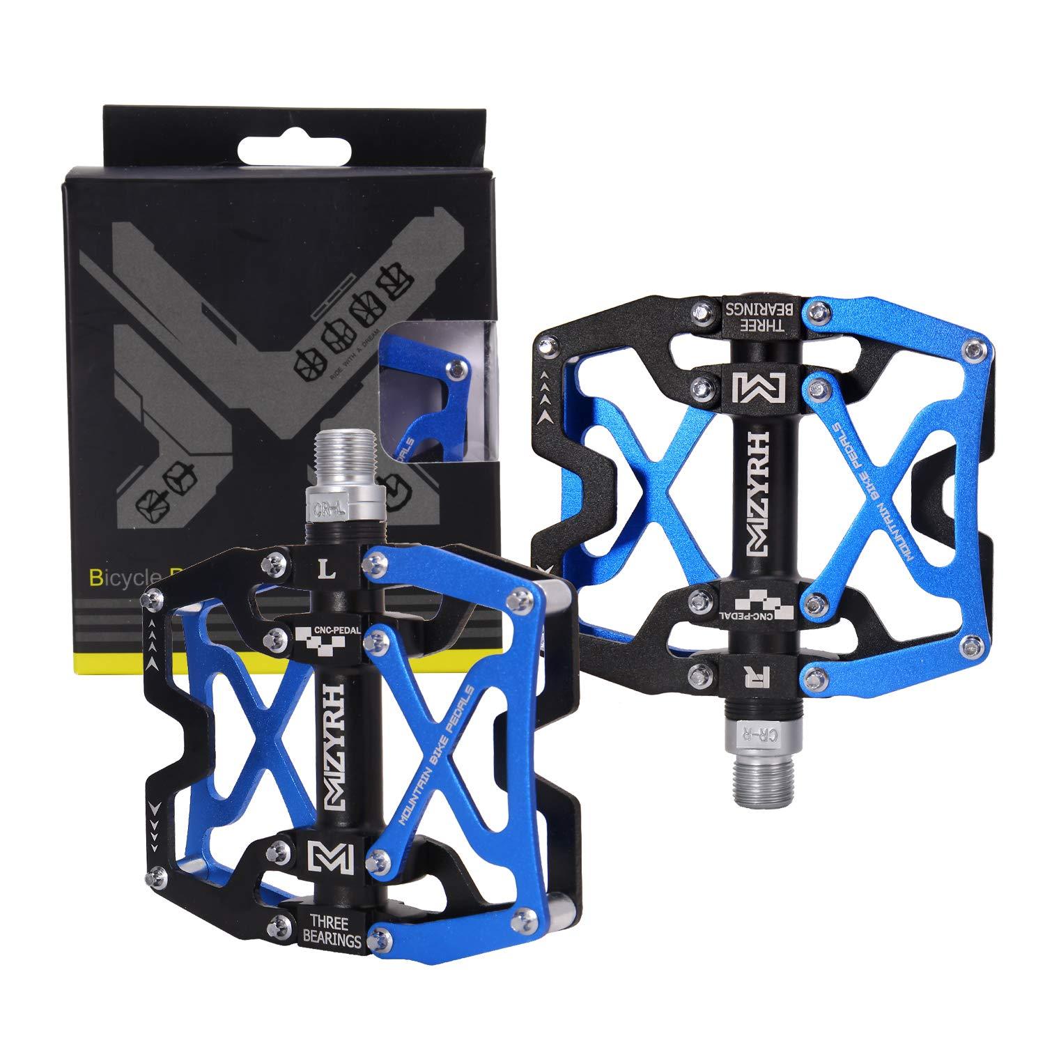 MZYRH MZYRH Mountain Bike Pedals, Ultra Strong Colorful CNC Machined 9/16" Cycling Sealed 3 Bearing Pedals (Blue Black Black)