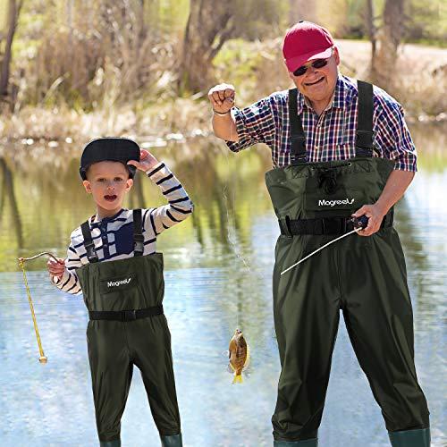 Magreel Magreel Kids Chest Waders Waterproof Nylon/PVC Youth Waders with Boots Fishing & Hunting Waders for Toddler & Children, Boys & Girls, Army Green, Age 8/9