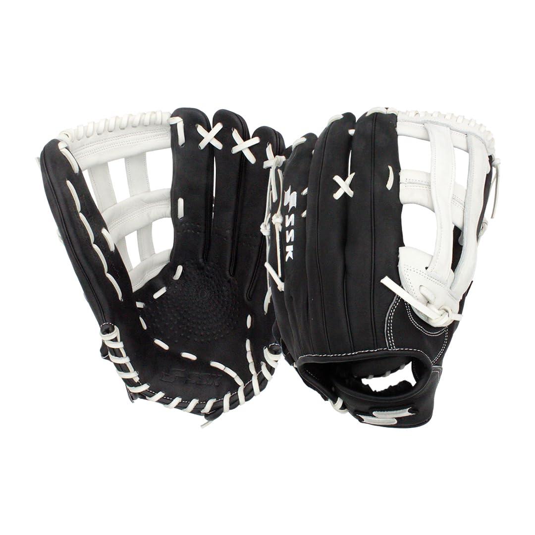 SSK SSK ZSLOW DIMPLE Slowpitch Softball Glove Game Ready 12.5 - 13 - 13.5 - 14 Right & Hand Left Hand Throw (Black/White, 14" - Right Hand Throw)