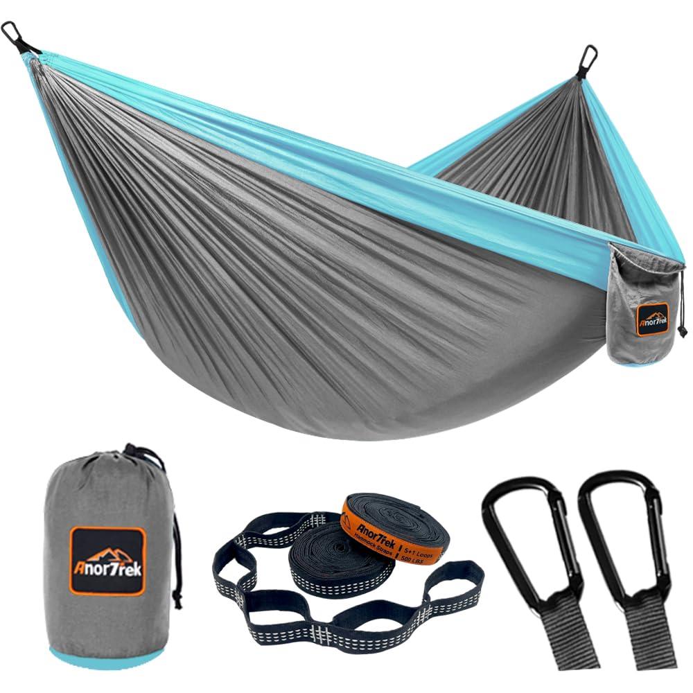 AnorTrek AnorTrek Camping Hammock, Super Lightweight Portable Parachute Hammock with Two Tree Straps Single or Double Nylon Travel Tree Hammocks for Camping Backpacking Hiking