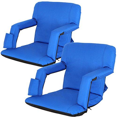 LEMY LEMY 5 Reclining Positions Adjustable Stadium Seat for Bleachers Portable Water Resistant Stadium Chair with Back/Arms/Cushion for Outdoor or Indoor(2 PCS, Blue)