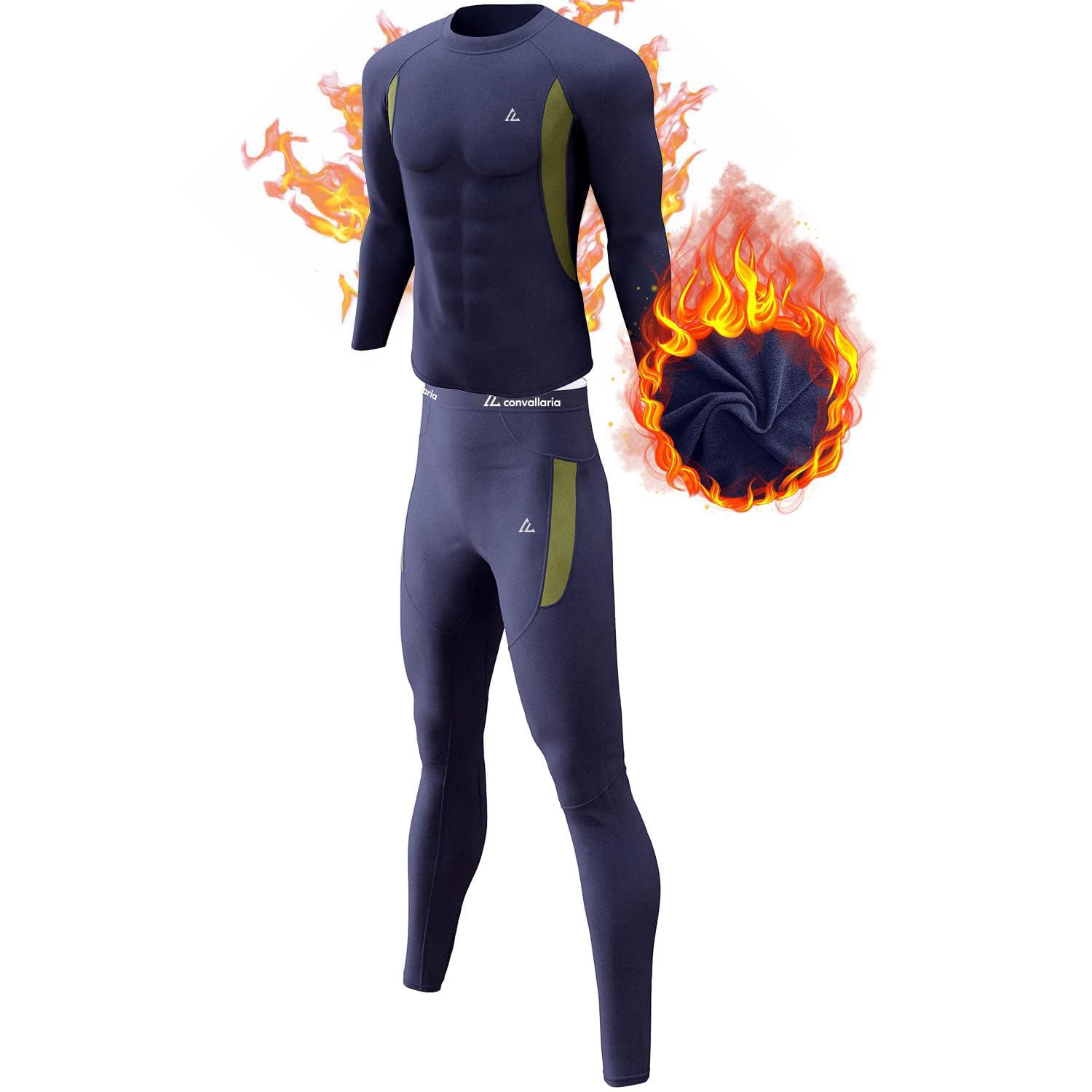 CL convallaria Thermal Underwear Set Winter Hunting Gear Sport Long Johns Base Layer Bottom Top Midweight Navy Blue M