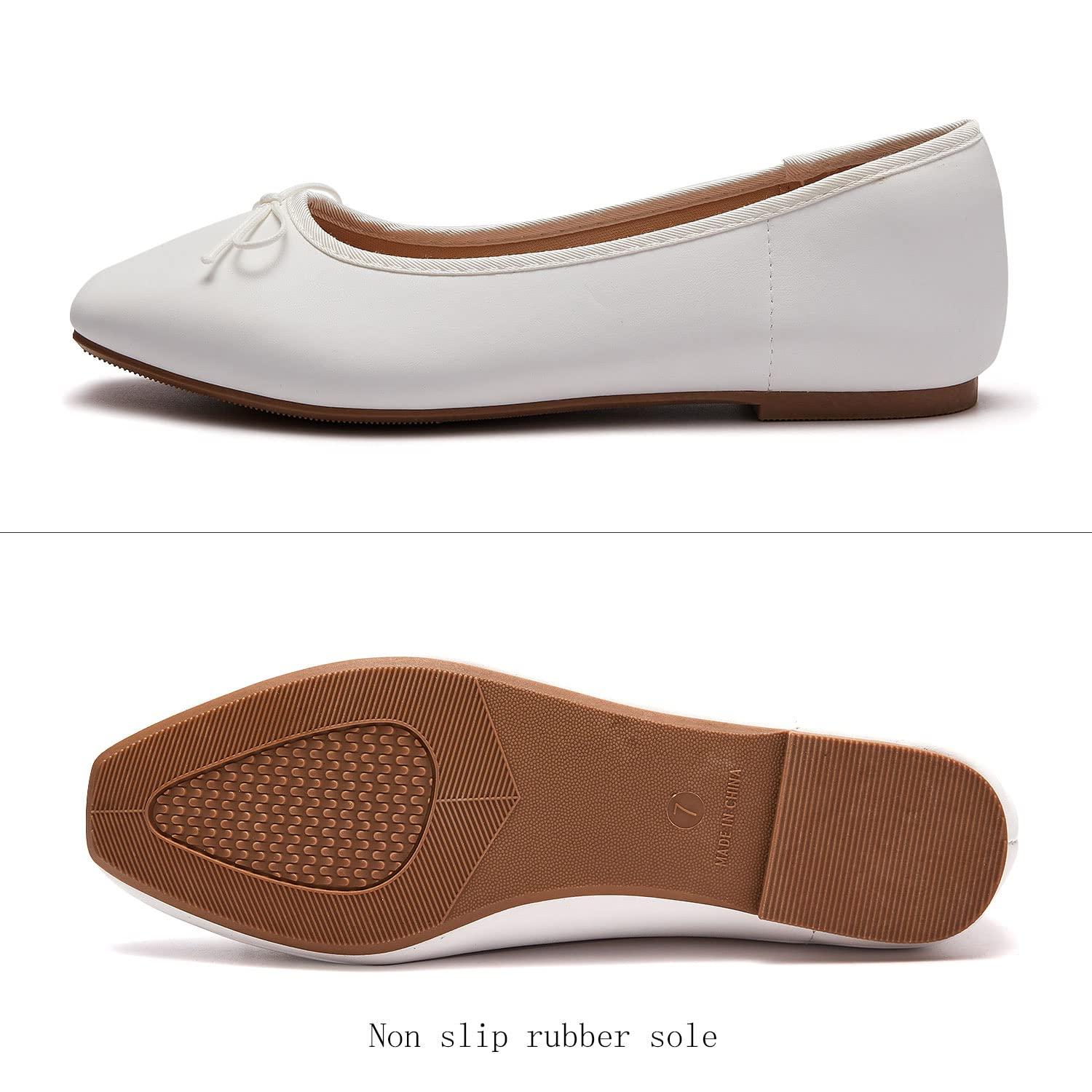 AFEETSING AFEETSING Women's Round Toe Ballet Flats Comfortable Bow Dressy Flats Shoes for Women (A-White, Numeric_8)