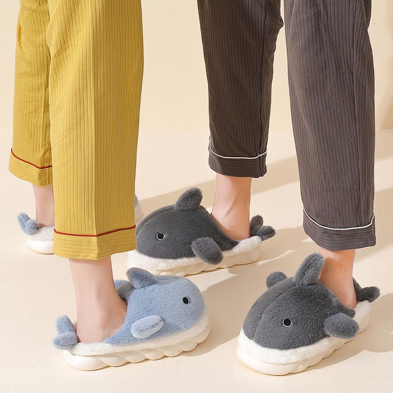 Jfxgjuv Jfxgjuv Shark Cotton Slippers, Shark Fuzzy Slippers Fluffy Shark Slippers Cartoon Cute Animals Plush Warm Home Shoes, Winter Indoor Outdoor Slippers for Women Men (Blue,10.5-11.5 Women/8.5-9.5 Men)