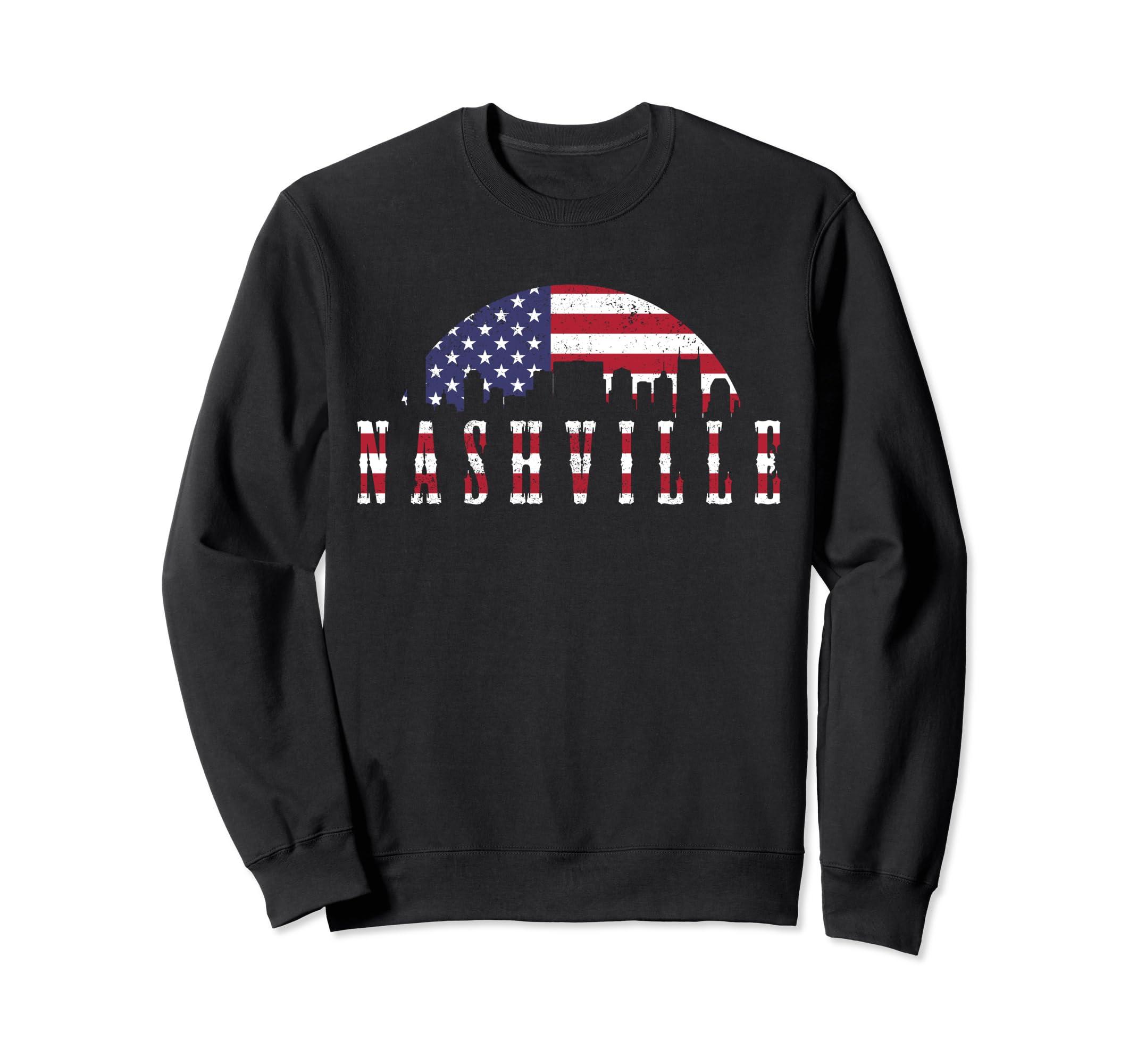 Nashville Tennessee Souvenirs Nashville Skyline - American Flag Music City Tennessee Gift Sweatshirt