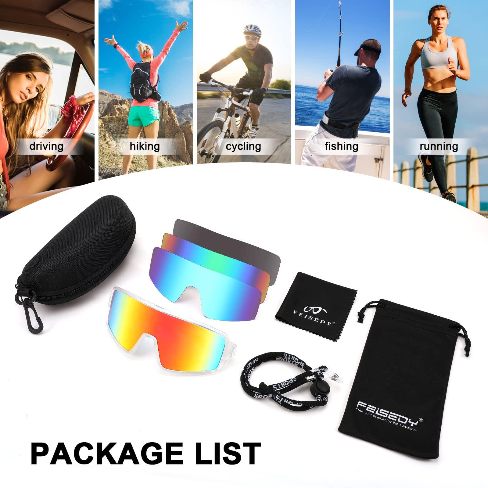FEISEDY FEISEDY Sports Cycling Sunglasses 4 Lenses Baseball Fishing Ski Running Trekking Golf UV400 Mirrored Sun Glasses B2962