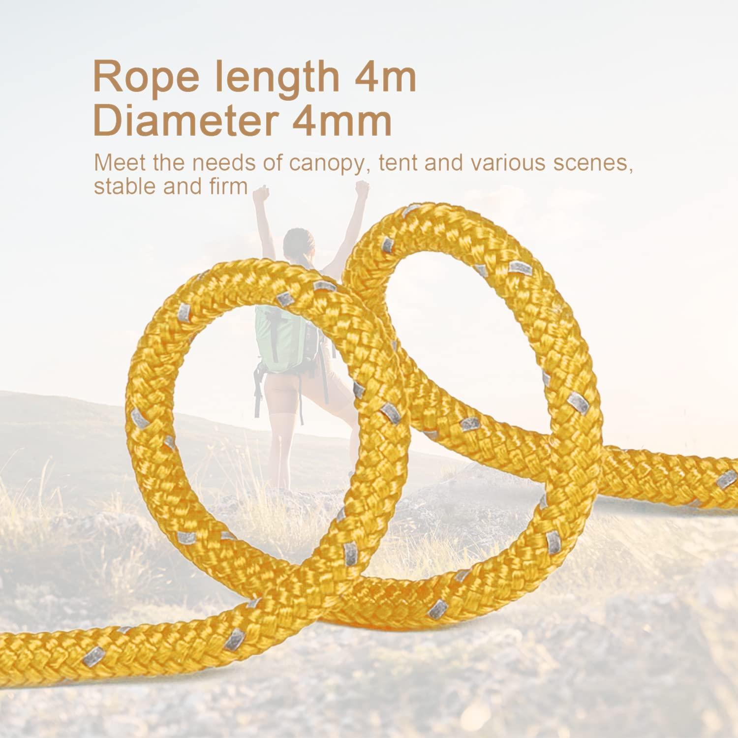 Smithok Smithok 8 Pack 4mm Guy Lines Ultralight Tent Cords with Aluminum Adjuster Tensioner Outdoor Camping Guylines Ropes for Tent Tarp,Climbing,Hiking Backpacking (Yellow)