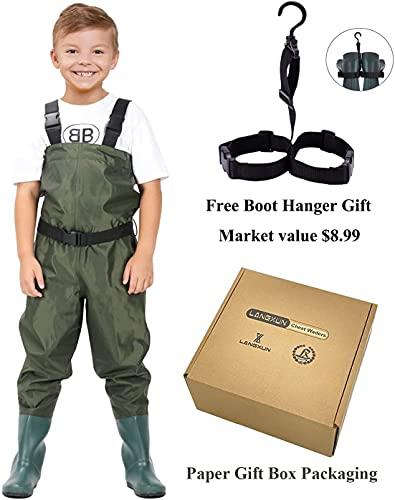 LANGXUN LANGXUN Chest Waders for Kids, Lightweight and Breathable PVC Fishing Waders for Toddler & Children, Waterproof Hutting Waders for Boys and Girls, Age 6/7 Little Kid