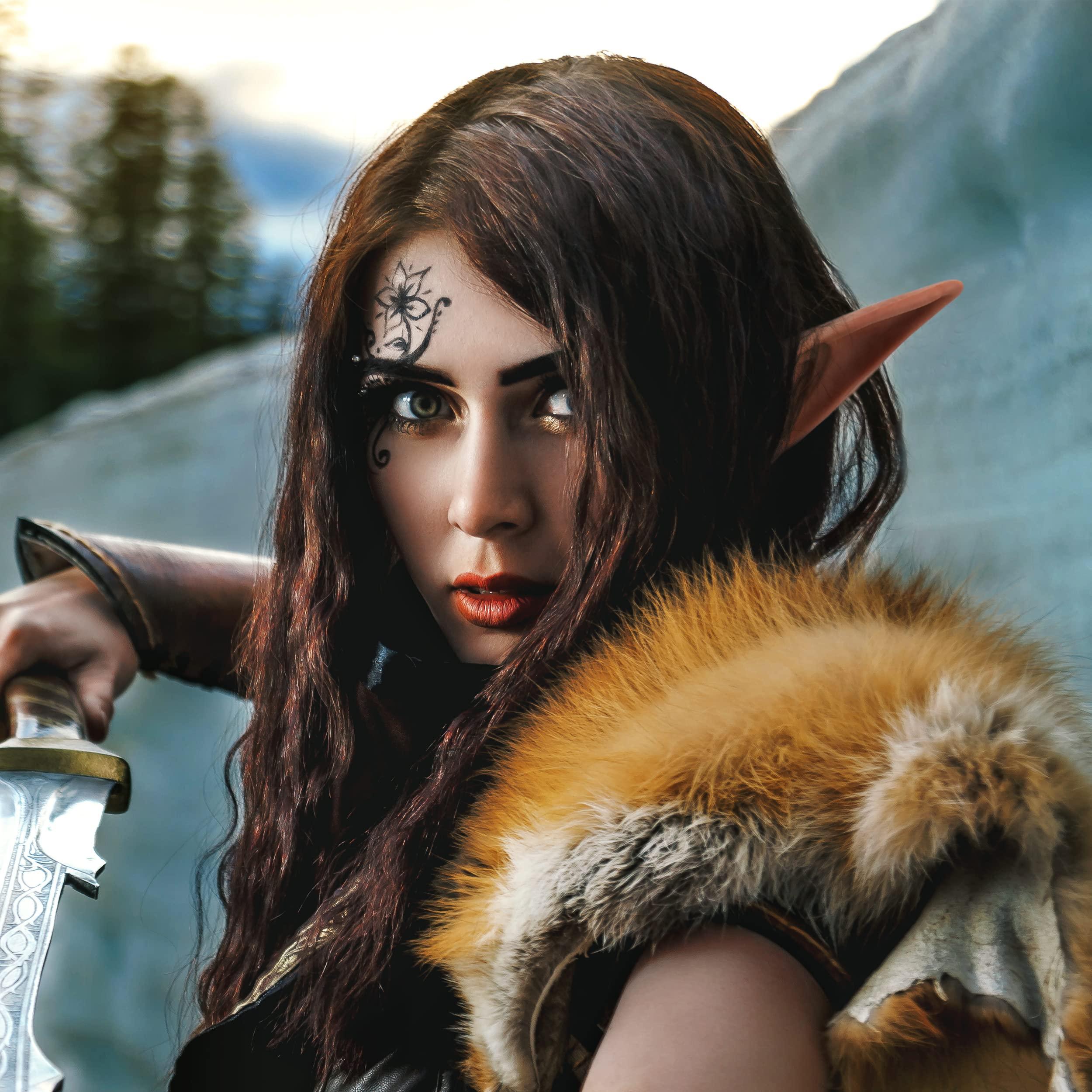 FRESHME FRESHME Renaissance 2 Pairs Brown Pixie Elf Ears - Silicone Short and Long Fairy Ears Set Brown Skin for Women Cosplay Anime Vampire Elven Christmas Halloween Masqerade Costume Accessories