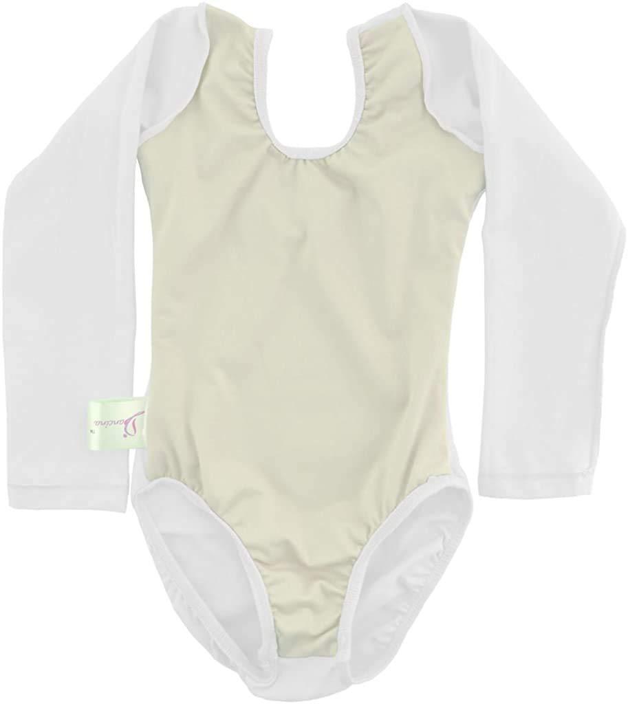Dancina Dancina Leotard Classic Long Sleeve Girls Full Front Lined Comfortable Cotton Leo Bodysuit 6 White