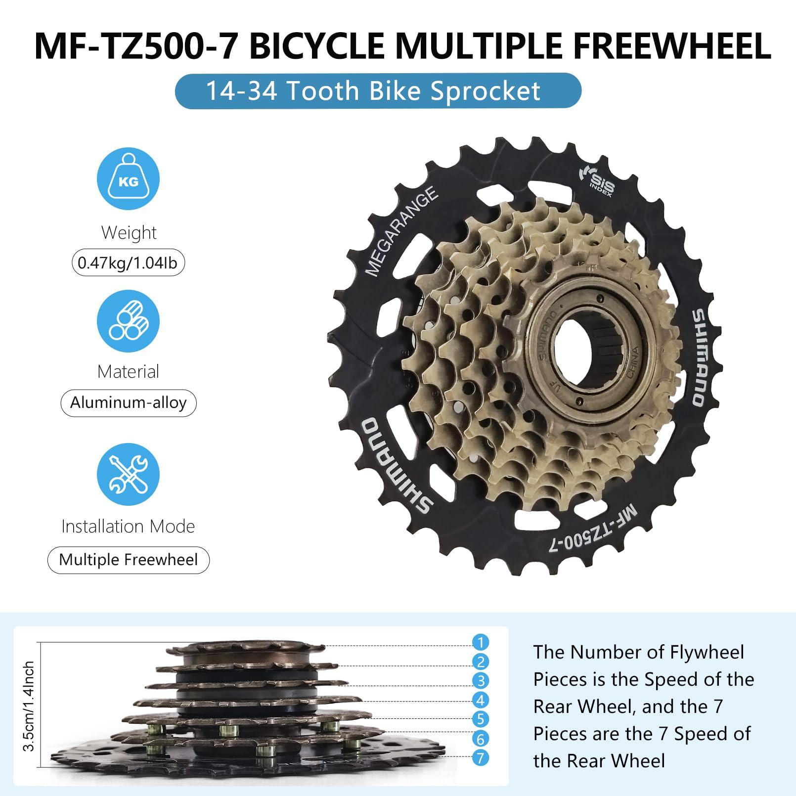RainFlowwer RainFlowwer 7 Speed Bike Freewheel, MF-TZ500-7 Bicycle Freewheel14-34T Multiple Freewheel Cycling Replacement Part