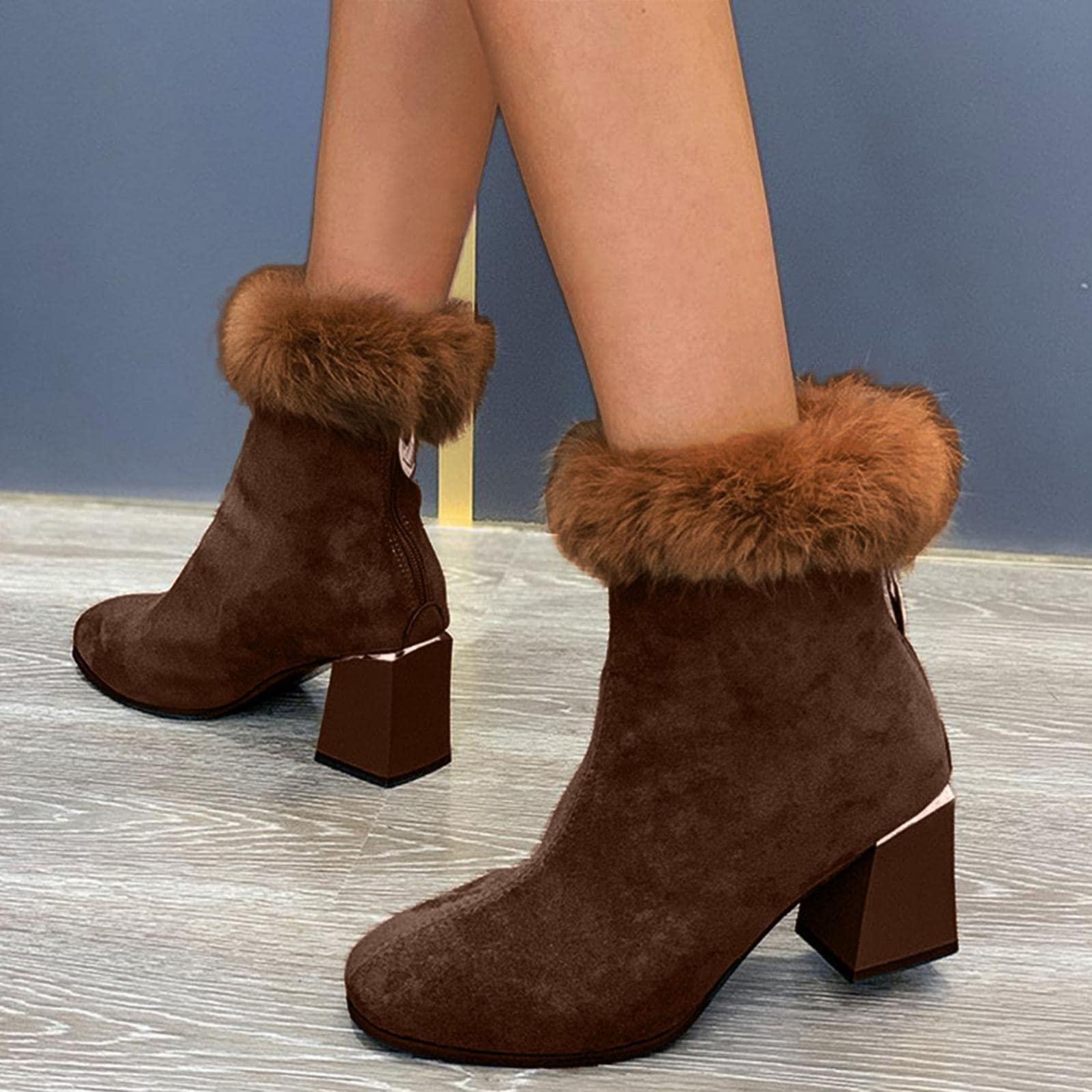 Bcshiye Bcshiye Womens Chunky Heels Ankle Booties Ankle Boots Chunky High Heels Zipper Short Boots Mid Heel Chelsea Boots