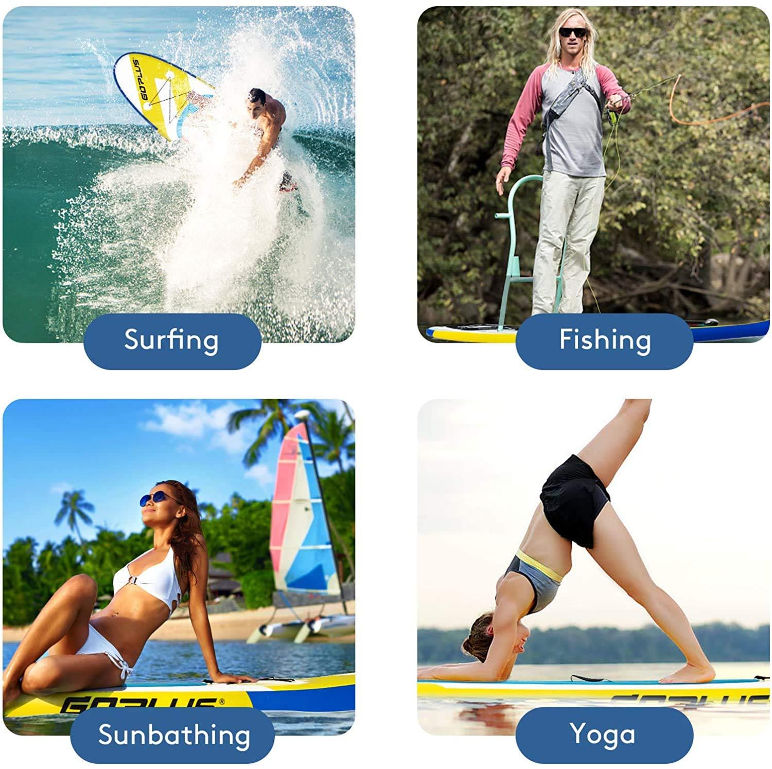 Goplus Goplus Inflatable Stand Up Paddle Board, 11 x 30 x 6 SUP with Accessory Pack, Adjustable Paddle, Carry Bag, Bottom Fin, Hand Pump, Non-Slip Deck, Leash, Repair Kit (Yellow+Blue, 11FT)