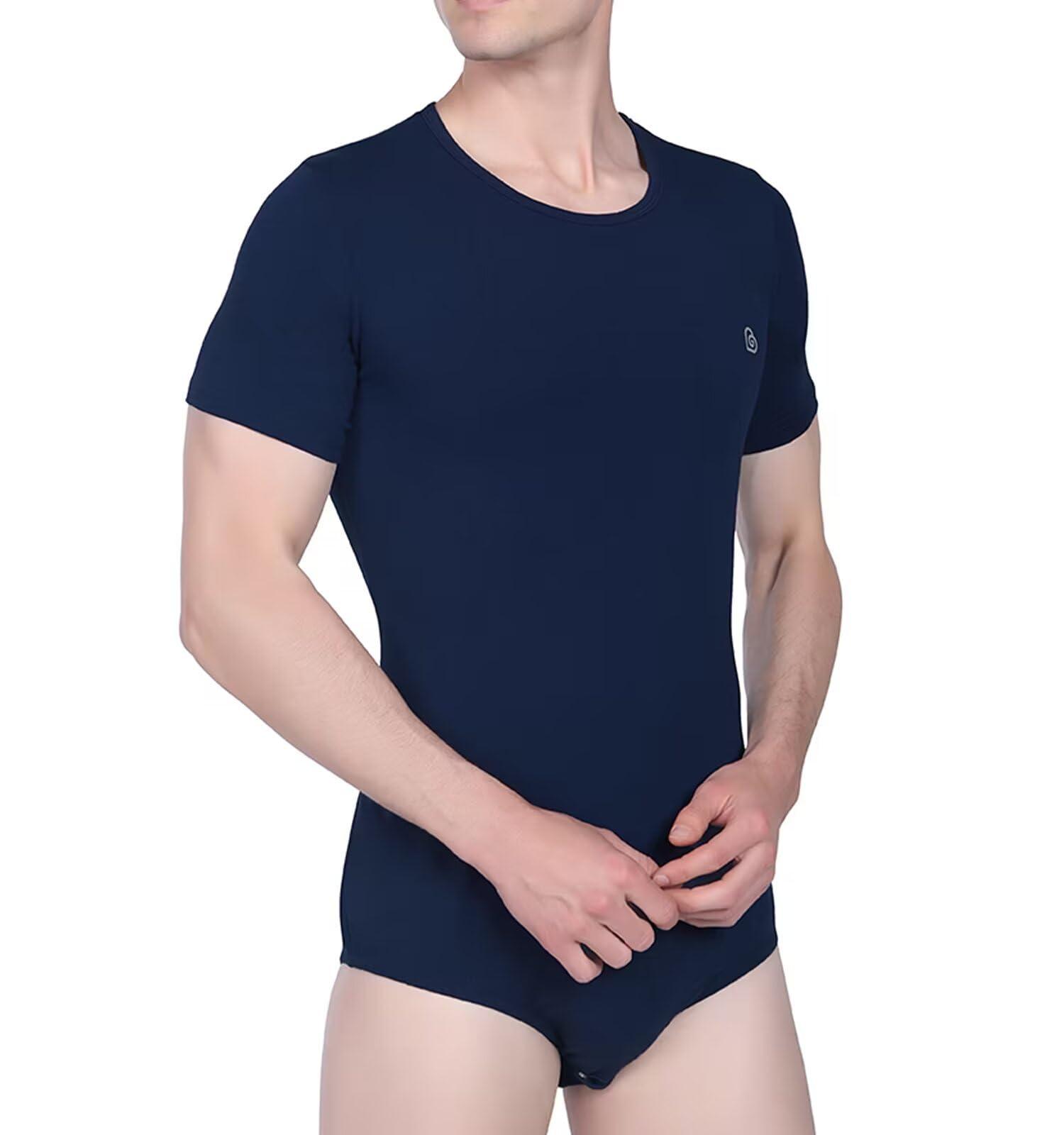 Landofgenie Landofgenie Adult Onesie for Men One Piece Pajama Tops Crotch Snaps Bodysuit Short Sleeve Romper Navy Blue 2XL