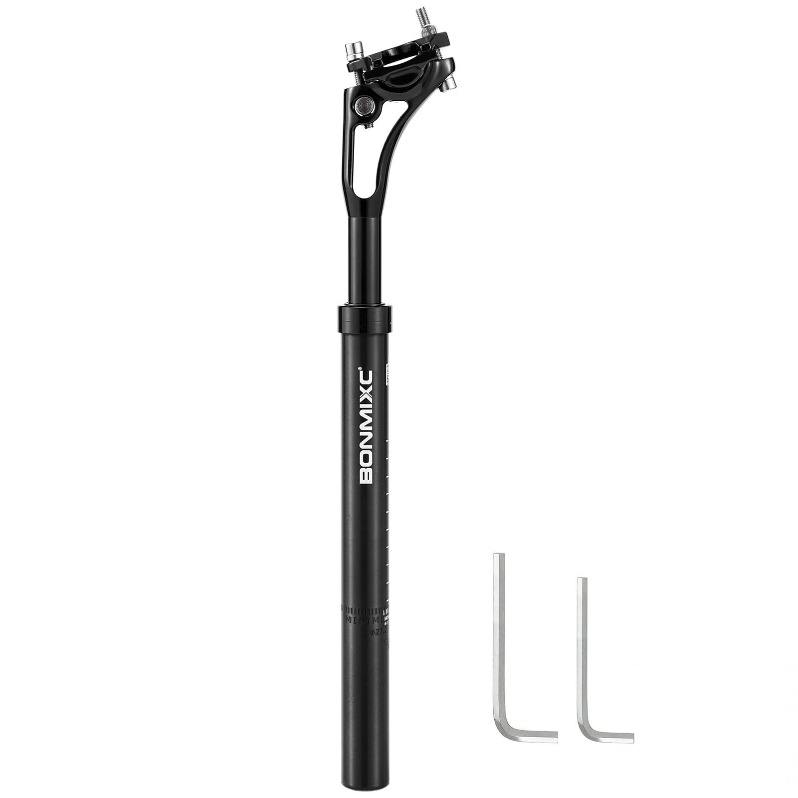 BONMIXC BONMIXC Suspension Seatpost 27.2 400mm Layback, 300lb Support for Larger & Tall Riders, Reduce Wind Drag, Anti-Slip Shock Absorbing Alloy Bike Seat Post, Adjustable Two-Way-Bolt Clamp