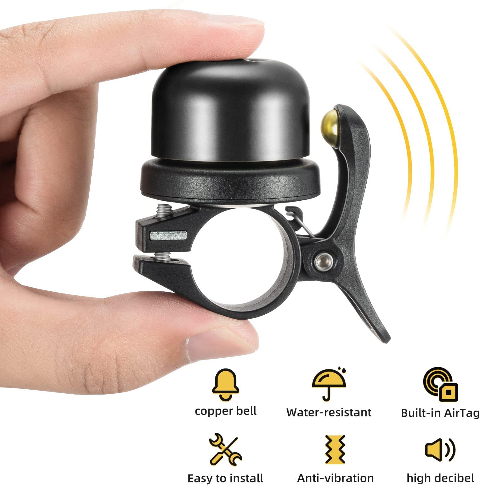 ROCKBROS ROCKBROS Bike Bell for Apple AirTag Hidden Bike Mount Bike AirTag Holder GPS Tracker Bike Bell Anti-Theft for Adults Suitable for 0.87''/22.2, 1''/25.4, 1.25''/31.8mm Diameter Handlebar