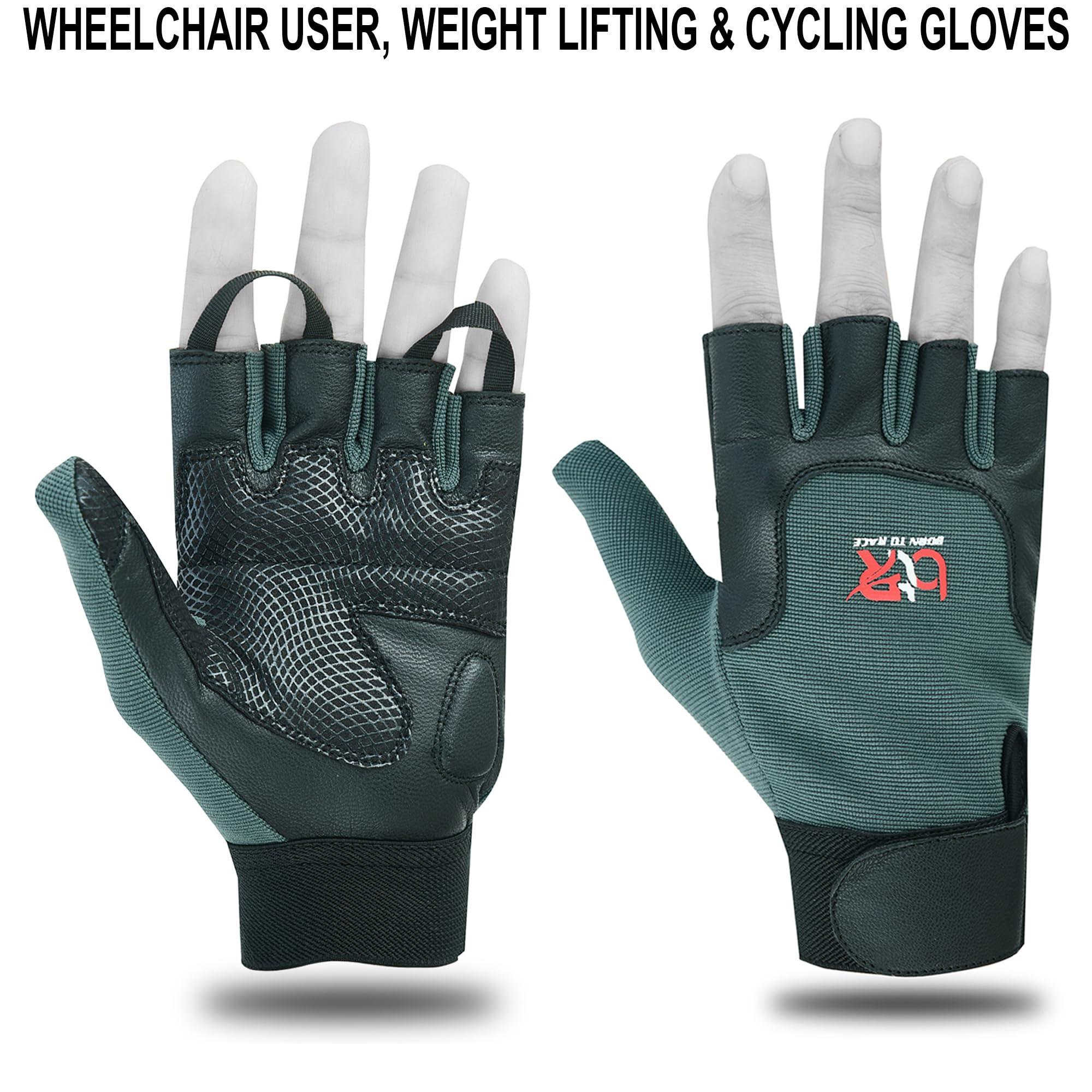BTR BORN TO RACE BTR BORN TO RACE Wheelchair Gloves Mobility Disability Unisex Fingerless Long Thumb Leather Palm Workout Weight Lifting, Cycling, Driving Gloves for Men and Women (Black, M)