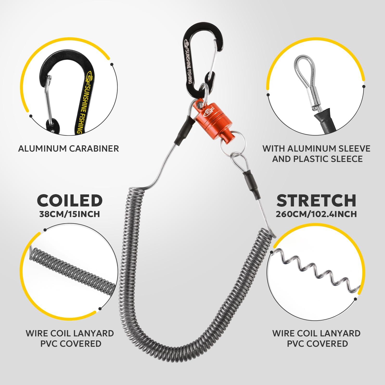 SF SF Strongest Magnetic Release Holder Keychain Fly Fishing Net Retractor Magnet Clip with Coiled Lanyard Carabiner - Red