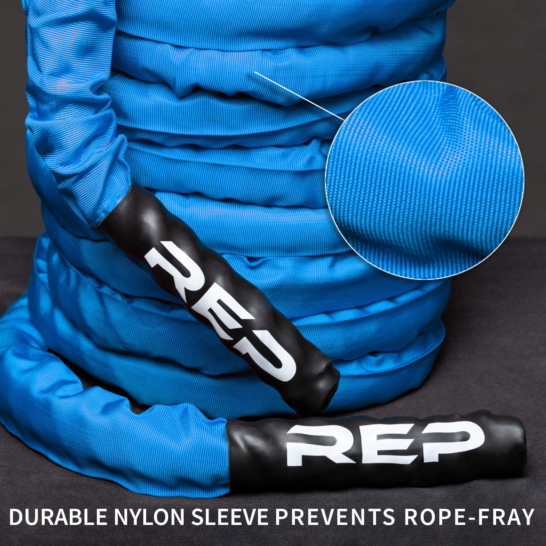 REP REP Battle Ropes - PolyDacron Battle Rope for Strength and Conditioning Workouts 1.5" and 2" Diameter, 30ft, 40ft, 50ft Lengths with Optional Cover Sleeve (Blue With Sleeve, 1.5 x 50 ft)
